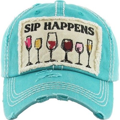 SIP HAPPENS Turquoise Vintage Factory Distressed Cap Hat  eb-24409638